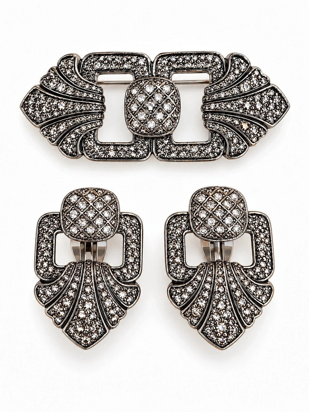Vintage Rhinestone Brooch pin and Clip-On Earrings set